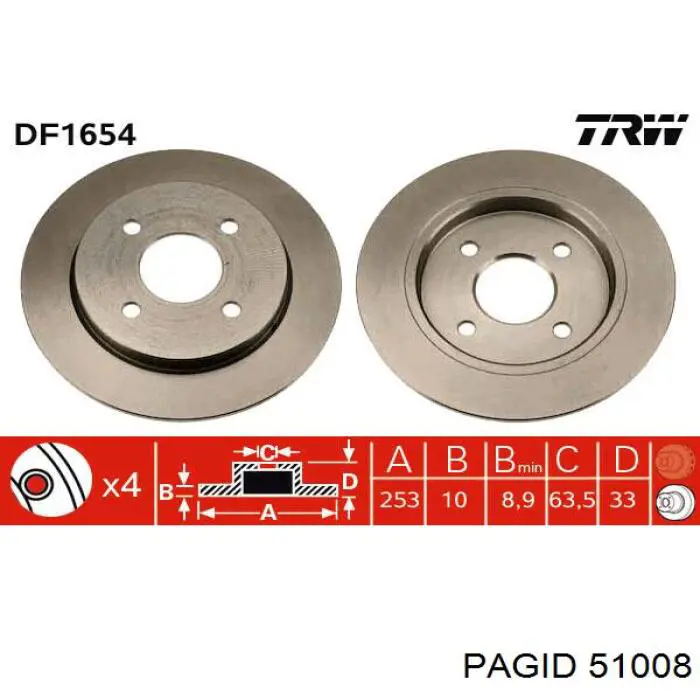 Купить 51008 HELLA-PAGID Диск тормозной задний