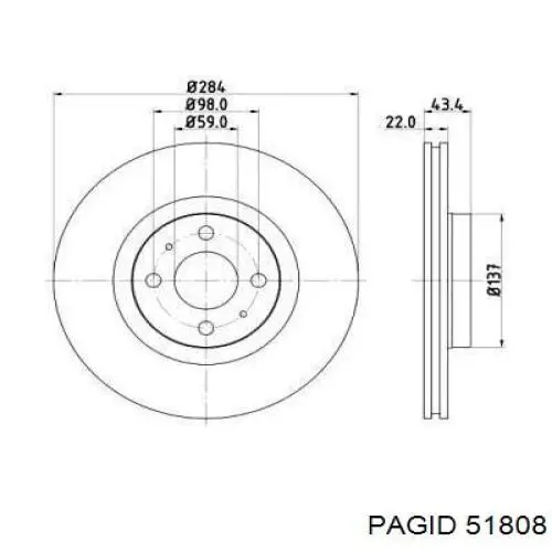 51808 HELLA-PAGID диск тормозной передний
