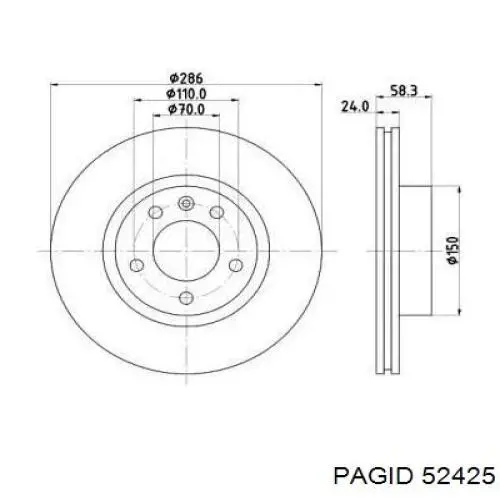 Передние тормозные диски 52425 HELLA-PAGID