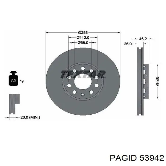 Тормоз дисковый передний HELLA-PAGID 53942 цена, от 37.92 USD