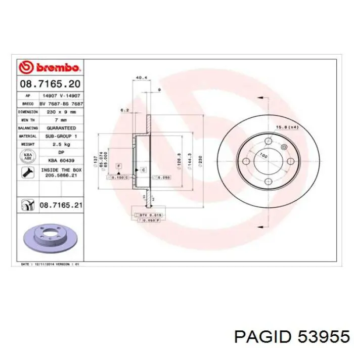 Купить 53955 HELLA-PAGID Диск тормозной задний