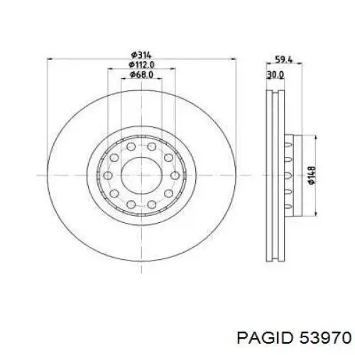 Передние тормозные диски 53970 HELLA-PAGID