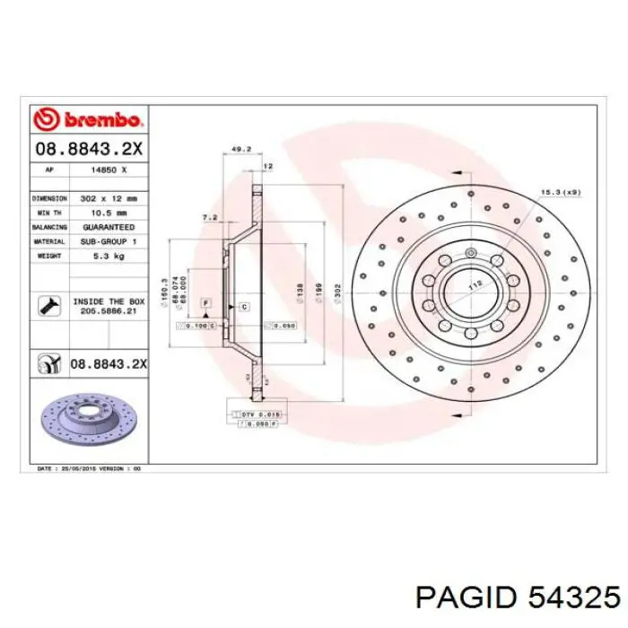 Купить 54325 HELLA-PAGID Диск тормозной задний