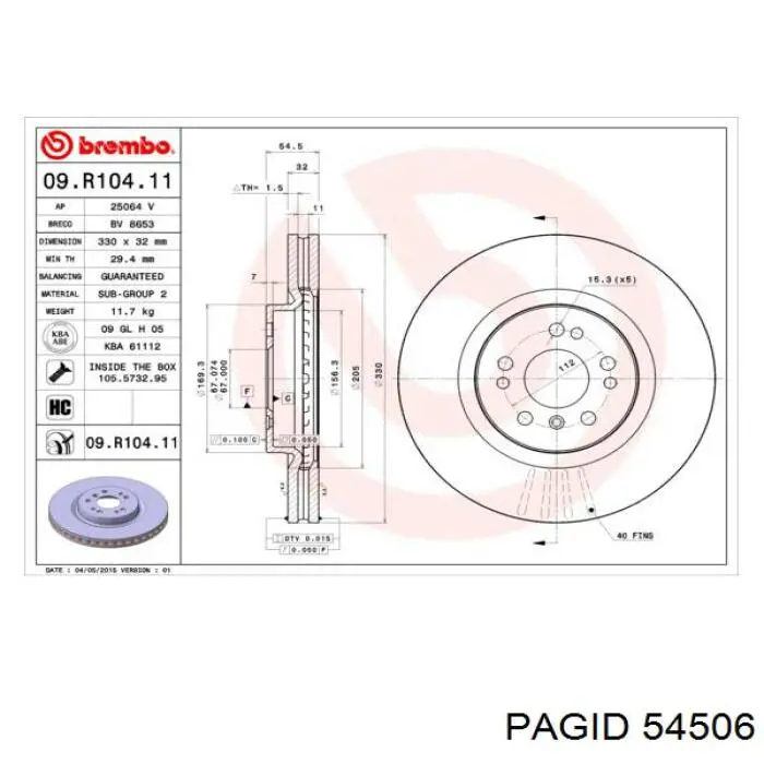 Передний тормозной диск HELLA-PAGID 54506