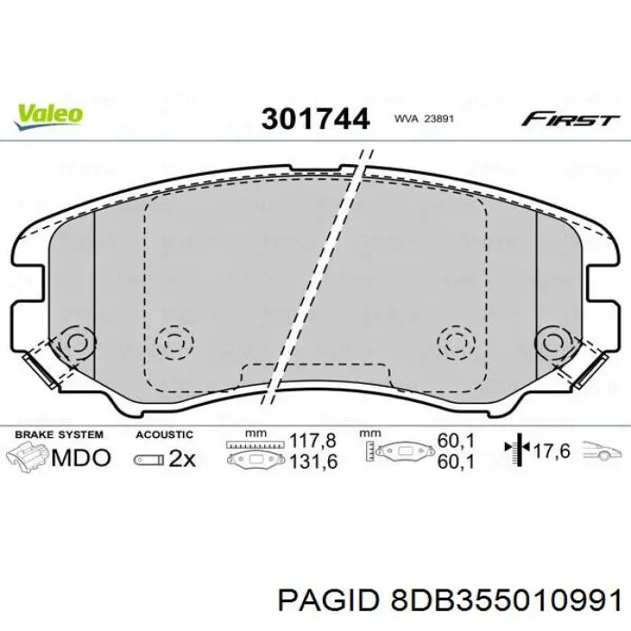 Передние тормозные колодки 8DB355010991 HELLA-PAGID