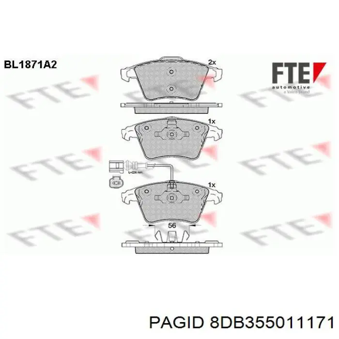 Передние тормозные колодки 8DB355011171 HELLA-PAGID