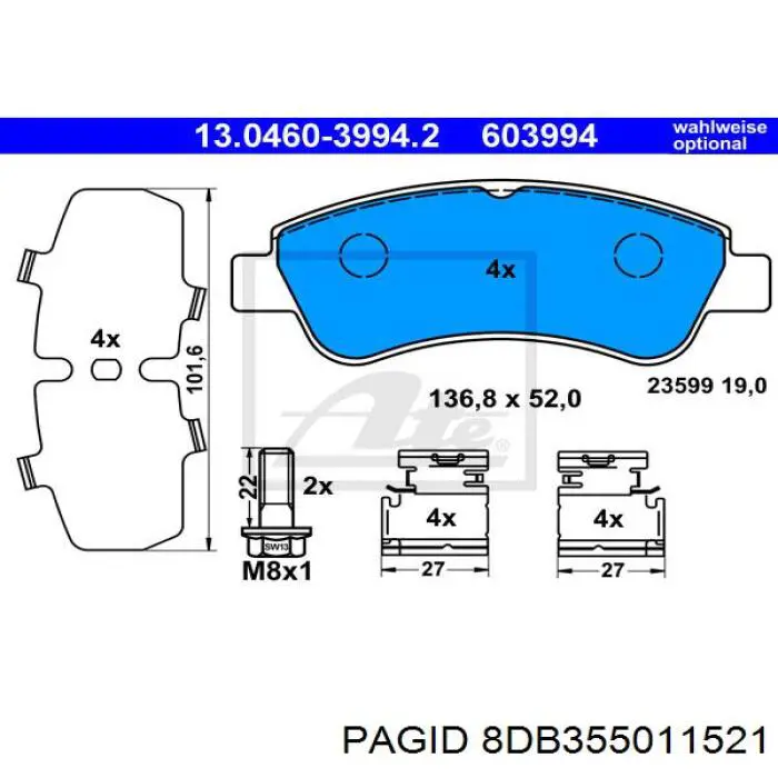 Тормозные колодки HELLA-PAGID 8DB355011521