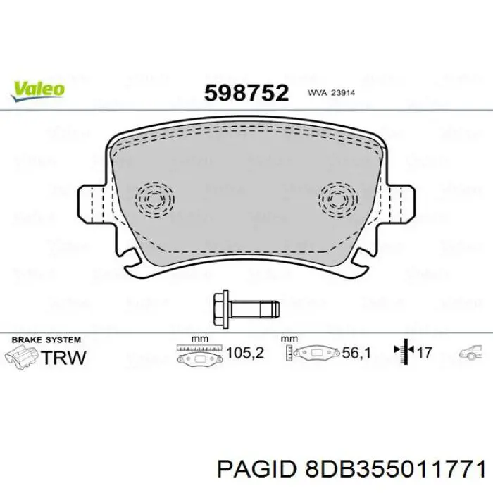 Задние тормозные колодки 8DB355011771 HELLA-PAGID
