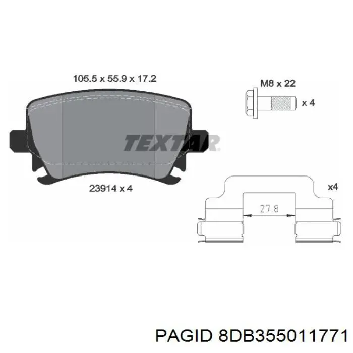 8DB355011771 HELLA-PAGID Колодки тормозные дисковые комплект
