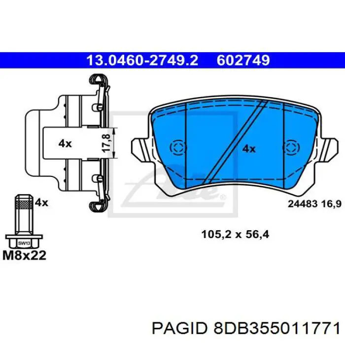 Колодки дисковые  HELLA-PAGID 8DB355011771 цена, от 23.57 USD