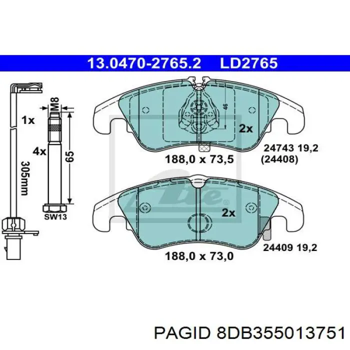 Колодки HELLA-PAGID 8DB355013751 цена, от 66.87 USD