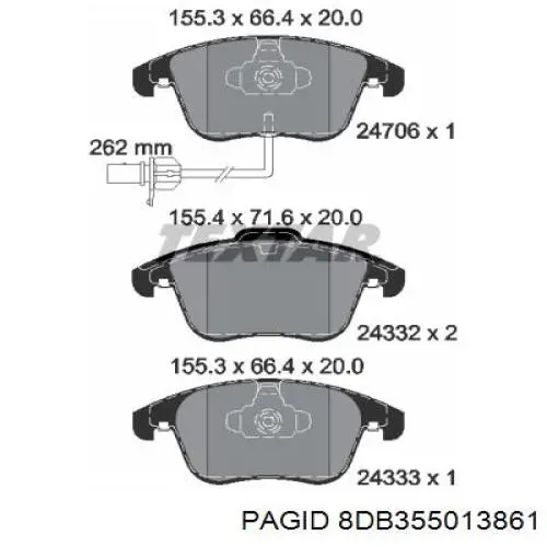 8DB355013861 HELLA-PAGID колодки тормозные передние дисковые