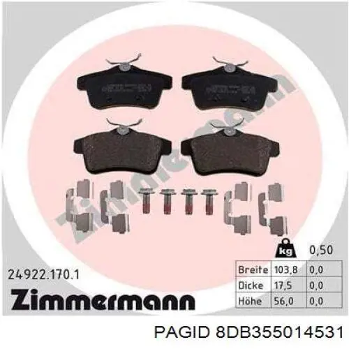 8DB355014531 HELLA-PAGID Колодки тормозные дисковые комплект