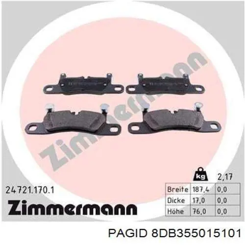 Купить 8DB355015101 HELLA-PAGID Колодки тормозные задние, дисковые