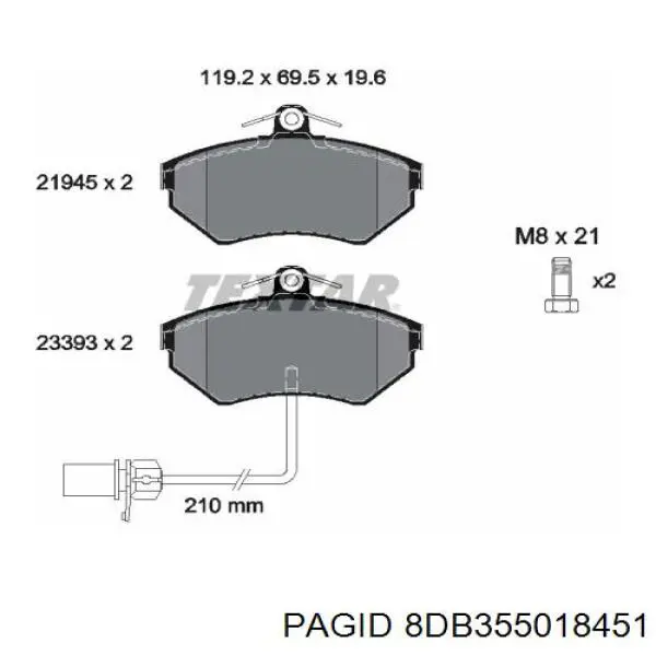 8DB355018451 HELLA-PAGID Колодки передние