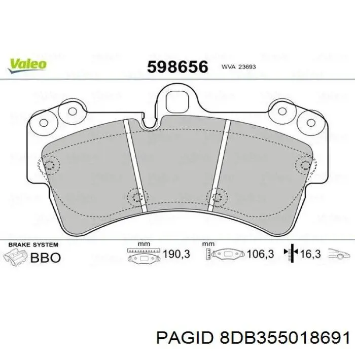 8DB355018691 HELLA-PAGID Колодки передние