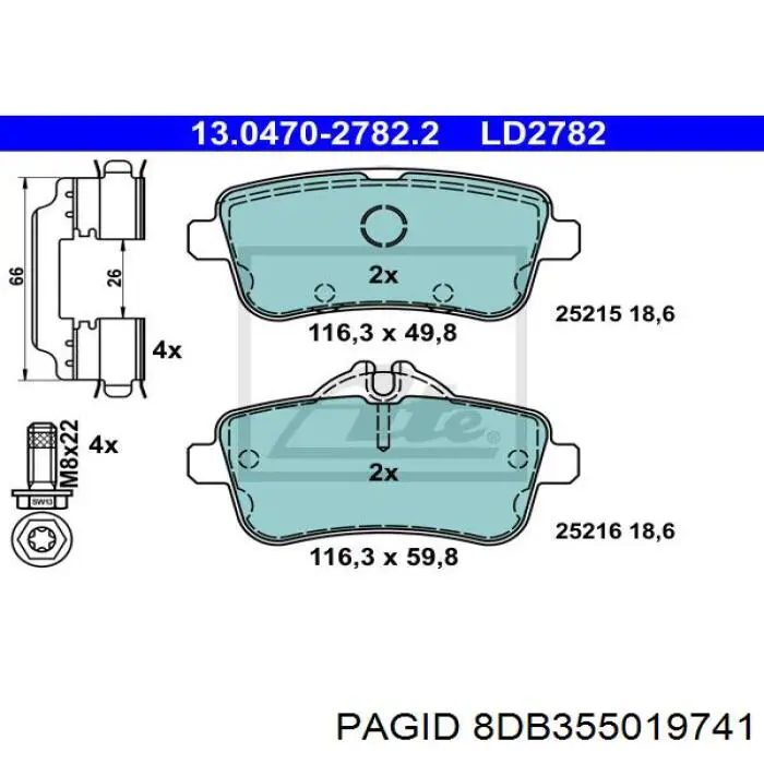 Купить 8DB355019741 HELLA-PAGID Колодки тормозные задние, дисковые