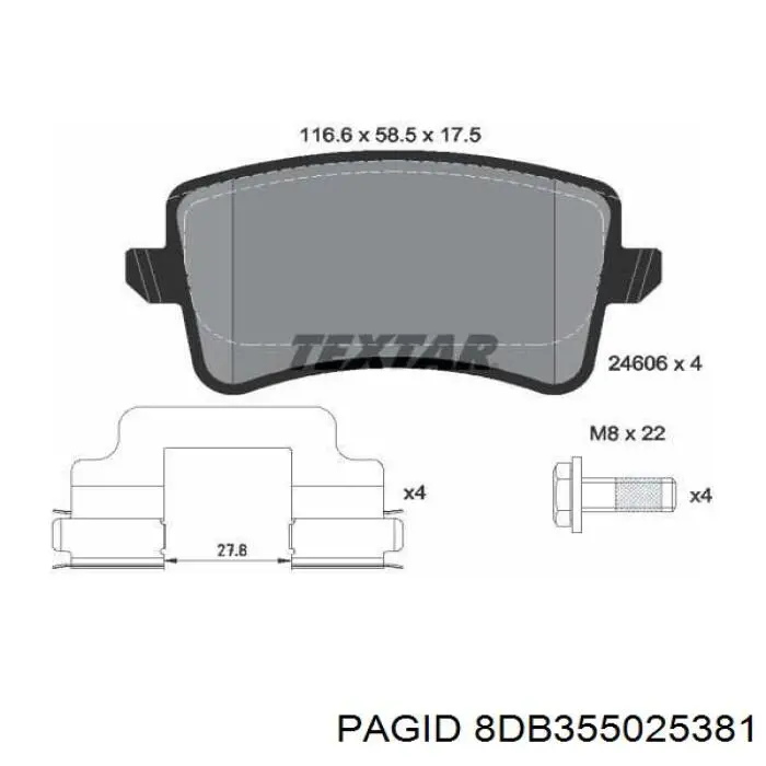 8DB 355 025-381 HELLA-PAGID задние колодки