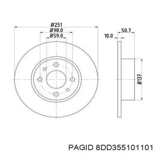 8DD355101101 HELLA-PAGID диск тормозной задний