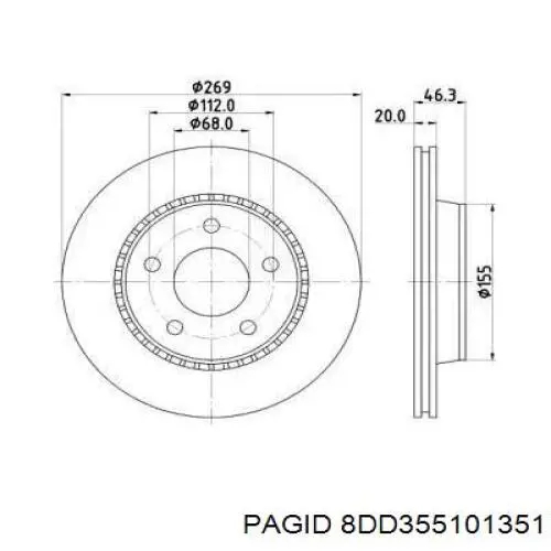 Тормозные диски 8DD355101351 HELLA-PAGID