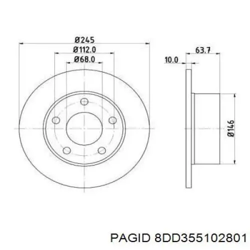 8DD355102801 HELLA-PAGID диск тормозной задний
