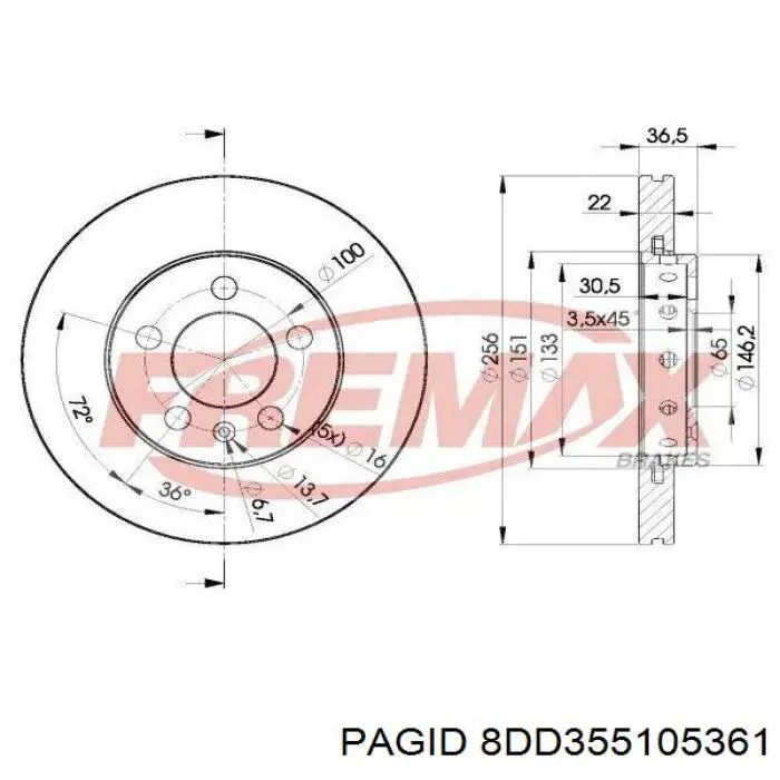 Передний тормозной диск HELLA-PAGID 8DD355105361