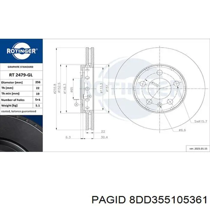 Купить 8DD355105361 HELLA-PAGID Ротор тормозной