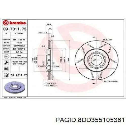 Передние тормозные диски 8DD355105361 HELLA-PAGID