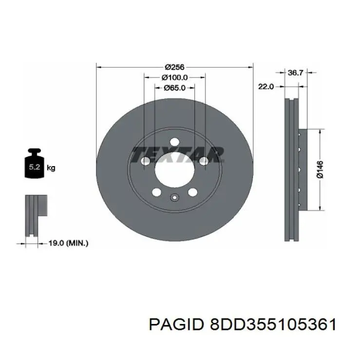 Тормоз дисковый передний HELLA-PAGID 8DD355105361 цена, от 14.12 USD