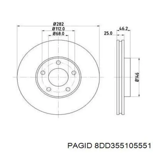 Передние тормозные диски 8DD355105551 HELLA-PAGID