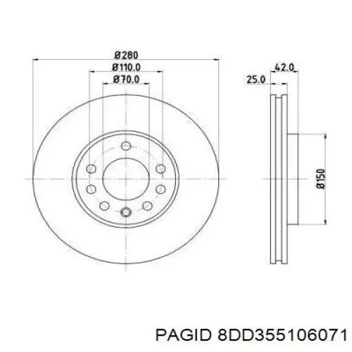 8DD355106-071 HELLA-PAGID диск тормозной передний