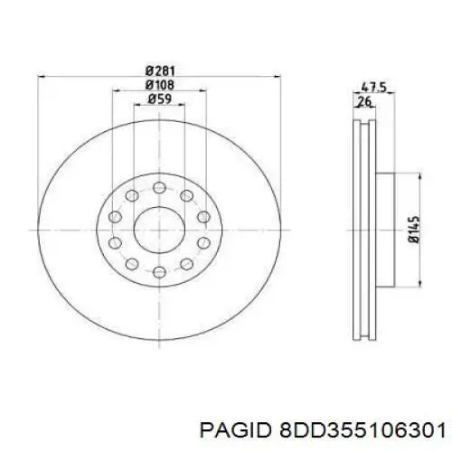 Передние тормозные диски 8DD355106301 HELLA-PAGID