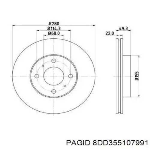 Передние тормозные диски 8DD355107991 HELLA-PAGID