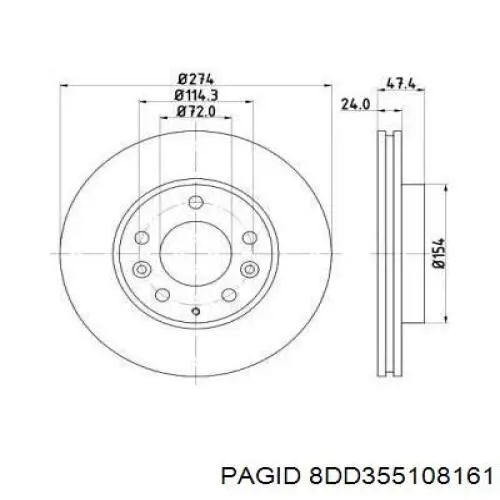 8DD355108161 HELLA-PAGID диск тормозной передний
