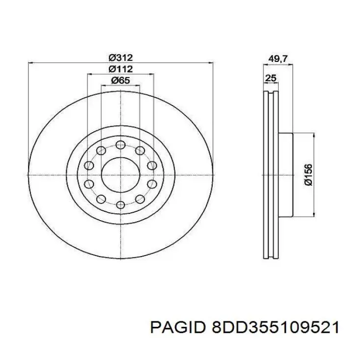 8DD355109-521 HELLA-PAGID диск тормозной передний