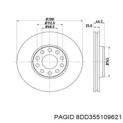 8DD355109621 HELLA-PAGID диск тормозной передний