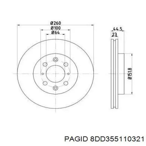 Передние тормозные диски 8DD355110321 HELLA-PAGID