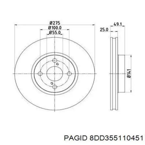 Передние тормозные диски 8DD355110451 HELLA-PAGID