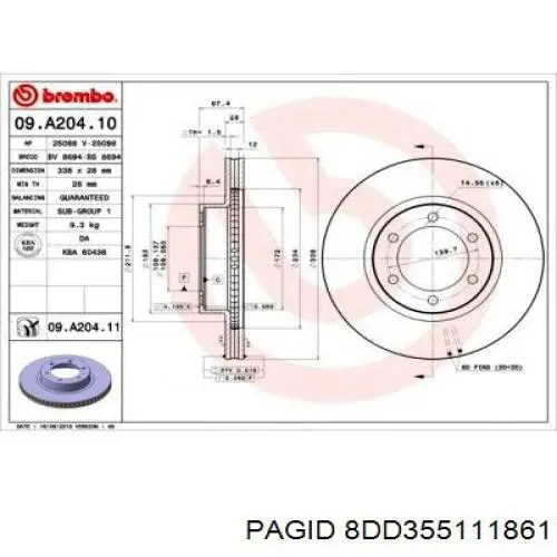 8DD355111861 HELLA-PAGID Диск тормозной передний