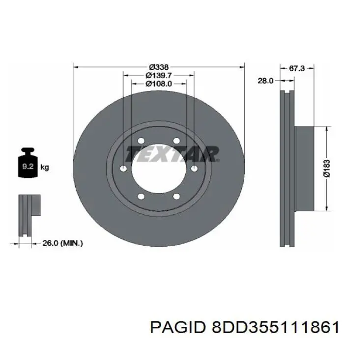 8DD355111861 HELLA-PAGID Диск тормозной передний