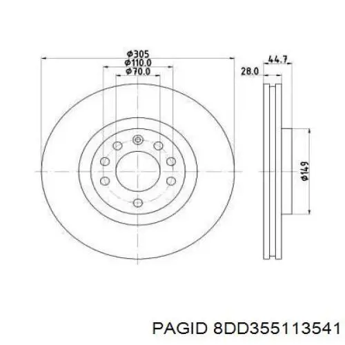 Передние тормозные диски 8DD355113541 HELLA-PAGID