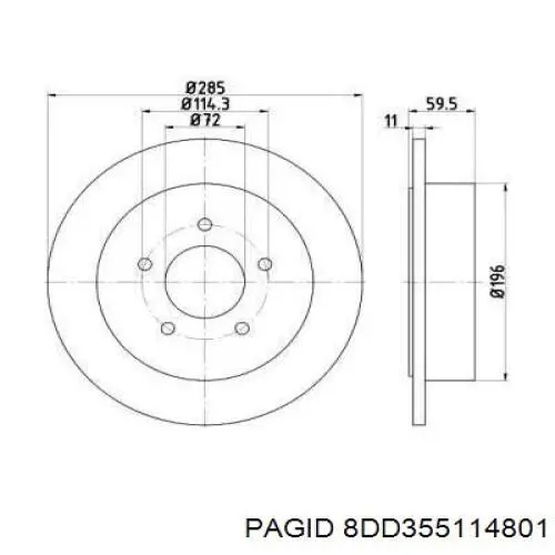 Тормозные диски 8DD355114801 HELLA-PAGID