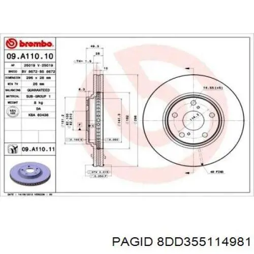 8DD355114981 HELLA-PAGID Диск тормозной передний