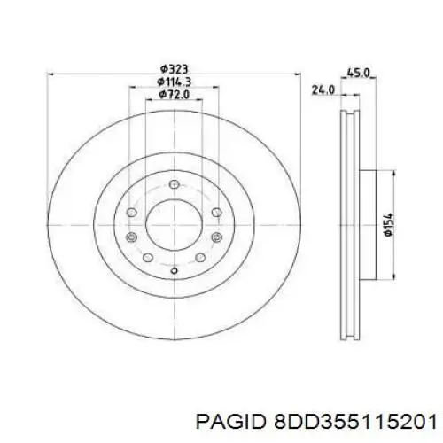 Передние тормозные диски 8DD355115201 HELLA-PAGID