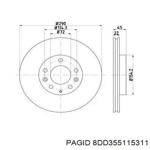 Передние тормозные диски 8DD355115311 HELLA-PAGID