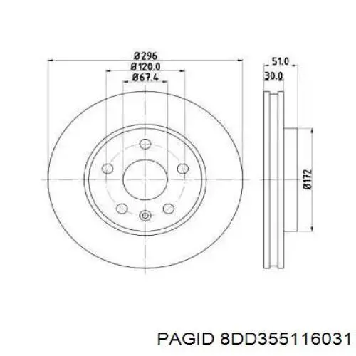 Передние тормозные диски 8DD355116031 HELLA-PAGID