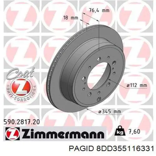 Тормозные диски 8DD355116331 HELLA-PAGID
