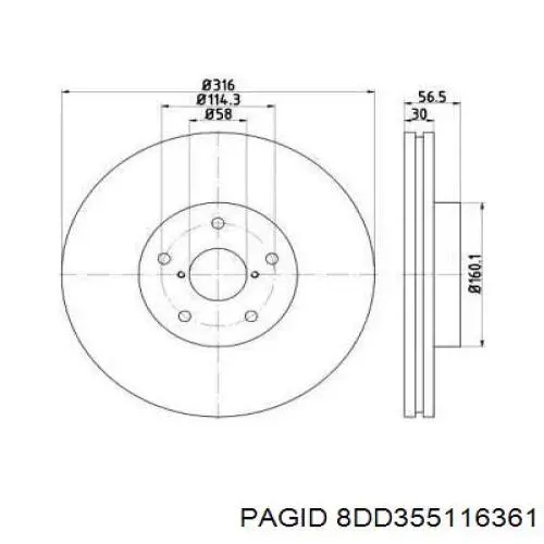 Передние тормозные диски 8DD355116361 HELLA-PAGID