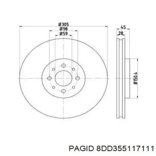 Передние тормозные диски 8DD355117111 HELLA-PAGID