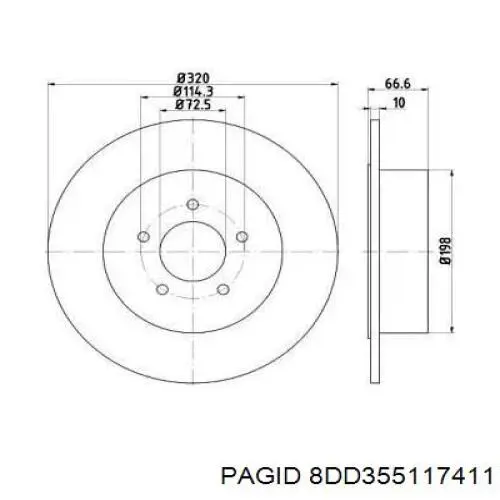 Передние тормозные диски 8DD355117411 HELLA-PAGID